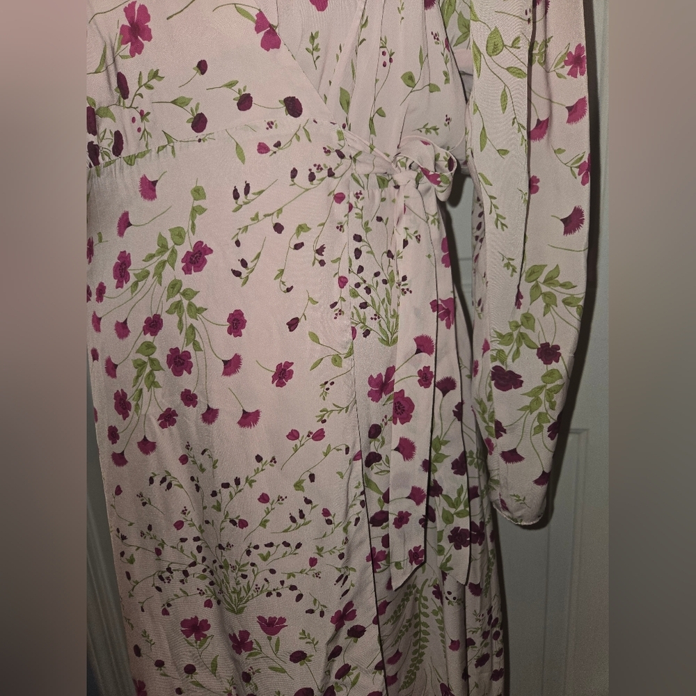 Joie Long Sleeve Pink Lilac Floral Print Wrap Maxi Dress Small - Picture 5 of 11